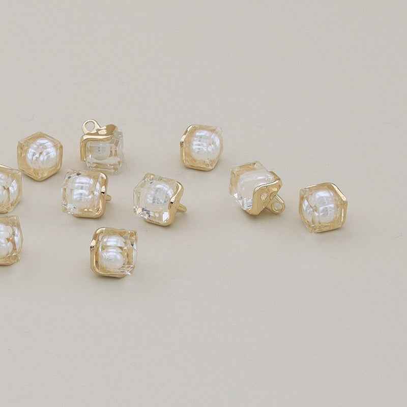 Beige 11mm square resin buttons with metal loops