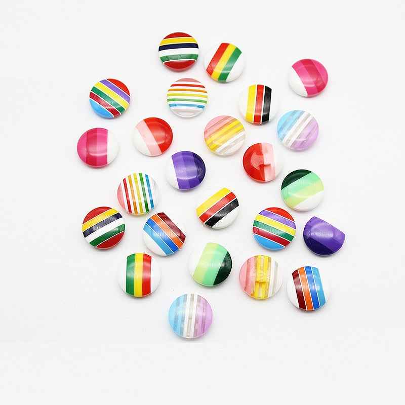 Colorful striped resin buttons set: round multicolor striped designs with hidden holes