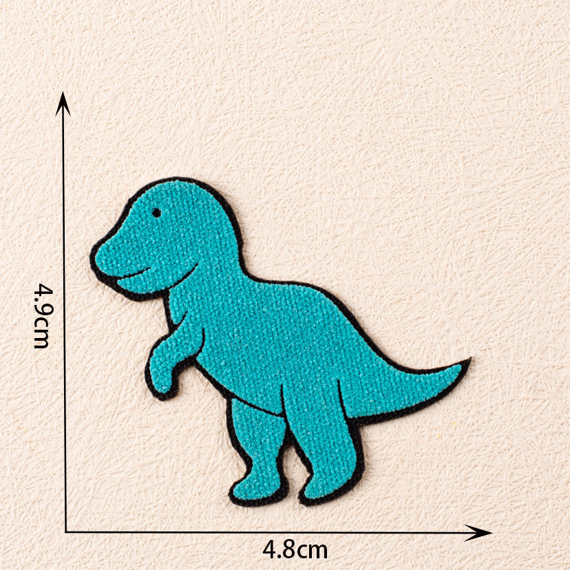 Haft-Patch Dino, türkisblau mit Gesicht und kleinen Beinen, schwarz umrandet
