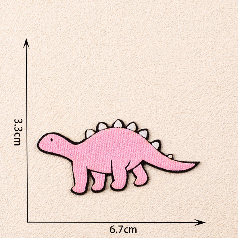 Haft-Patch rosa Dino mit gepanzertem Rücken, schwarzer Kontur und kurzem Schwanz