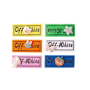 Off-White handmade fabric label set of 6, with 3D appliqué accents