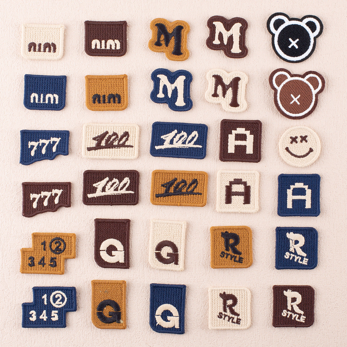 Embroidered alphabet and number fabric patches set, mixed letters, numbers, symbols.