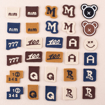 Embroidered alphabet and number fabric patches set, mixed letters, numbers, symbols.