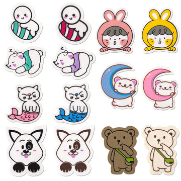 Cartoon animal self-adhesive patches: mix of rabbits, cats, bears and chicks