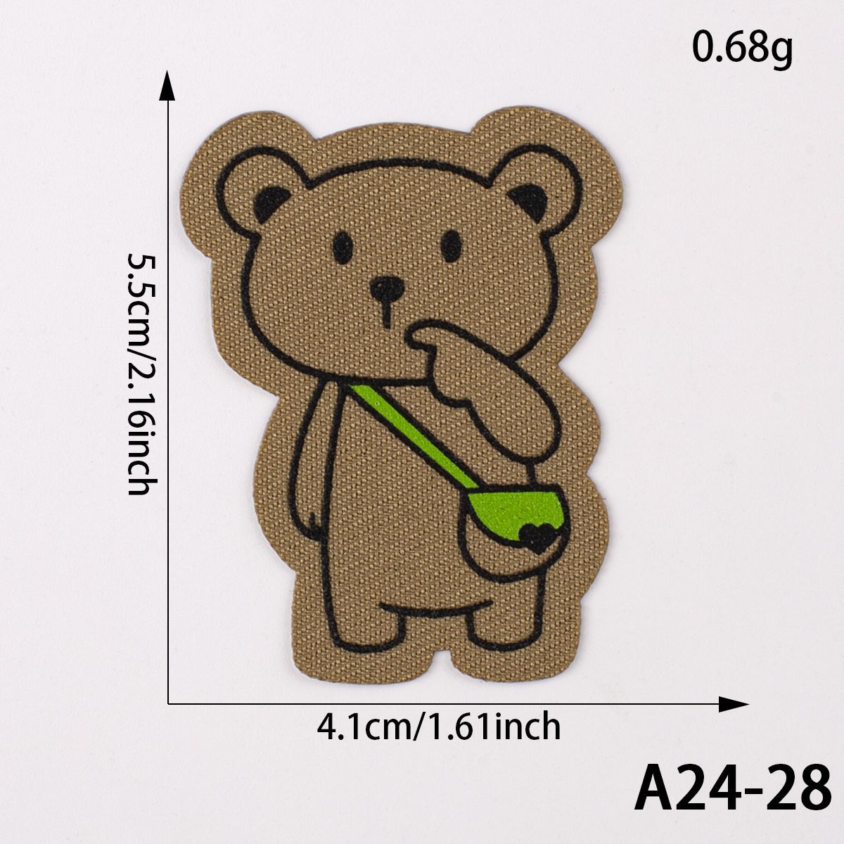 Brown bear cartoon self-adhesive patch, holding a green drink
