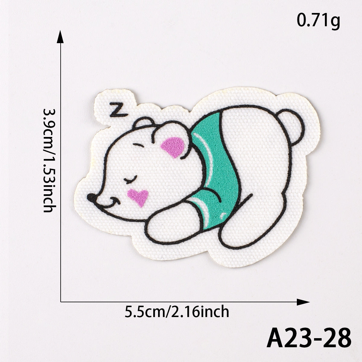 White rabbit self-adhesive patch, teal scarf and pink heart details