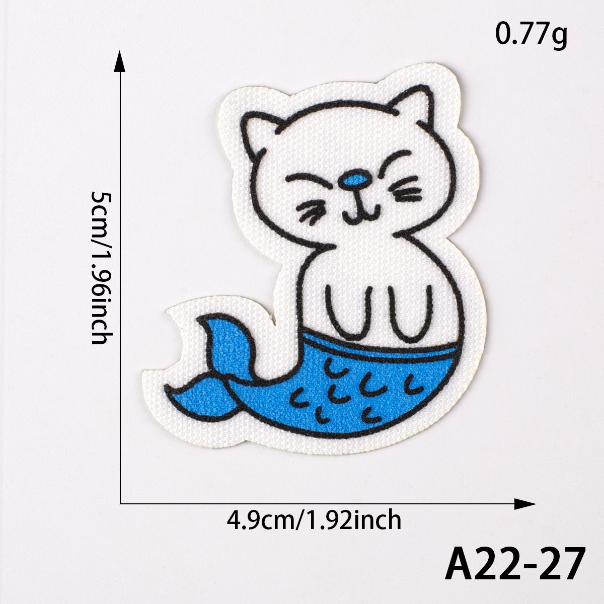 White cat self-adhesive patch with blue belly and paw prints