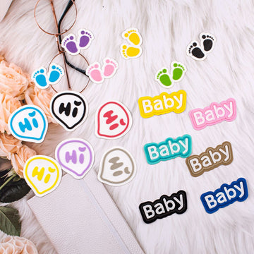 3D self-adhesive alphabet and baby patches with colorful footprints and 'Baby' designs