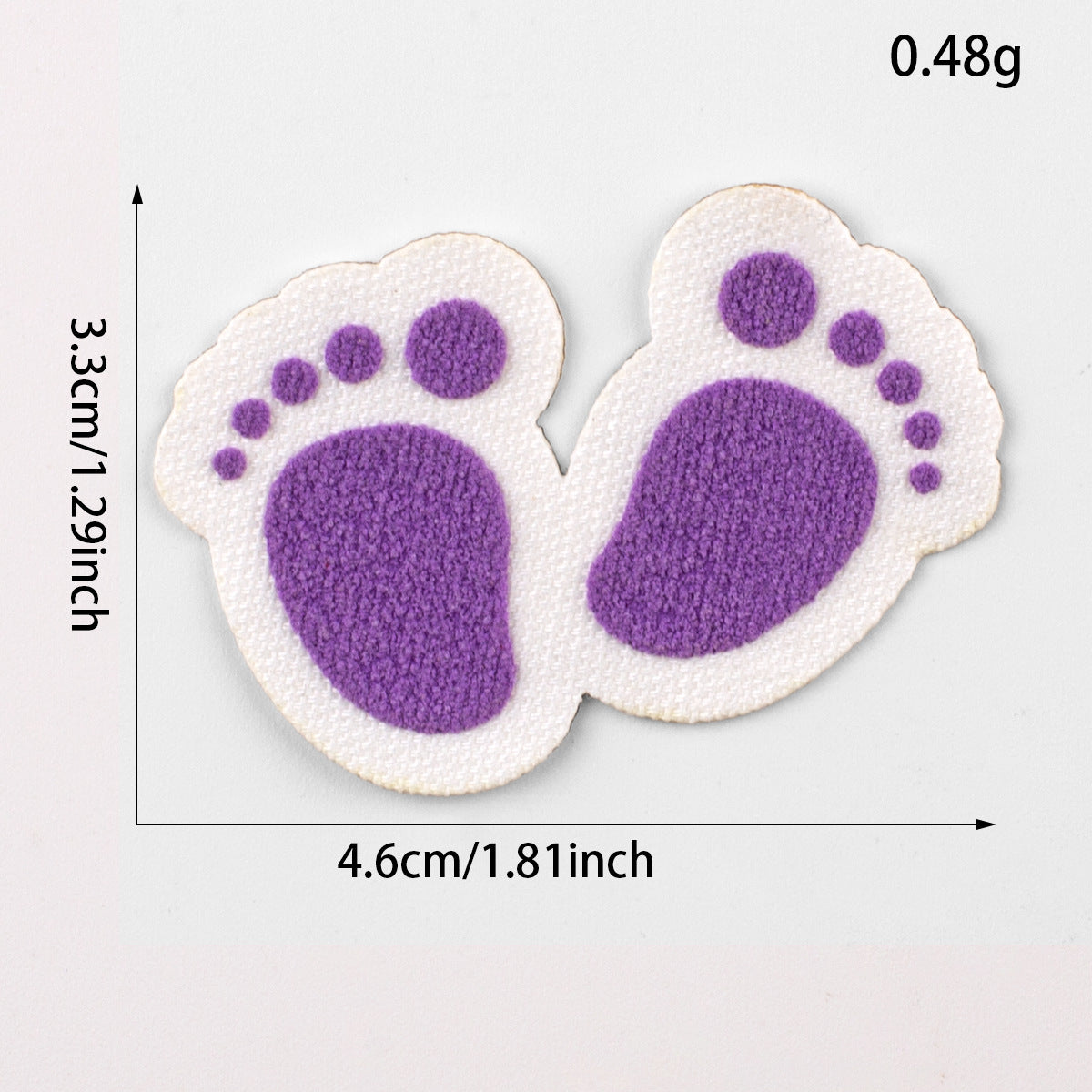 Pair of purple paw-print patches, white backing, 4.6 cm x 3.3 inch