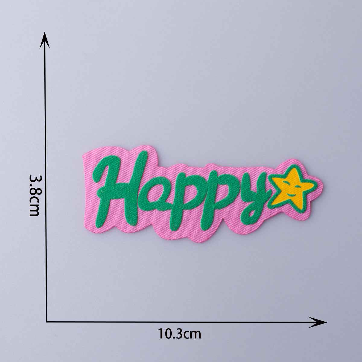 Happy 3D fabric patch with green lettering on pink and yellow star
