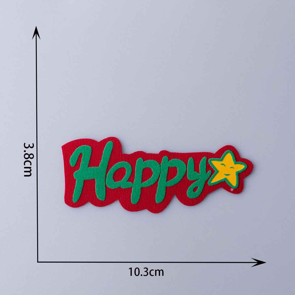 Happy 3D fabric patch with green lettering on red and yellow star