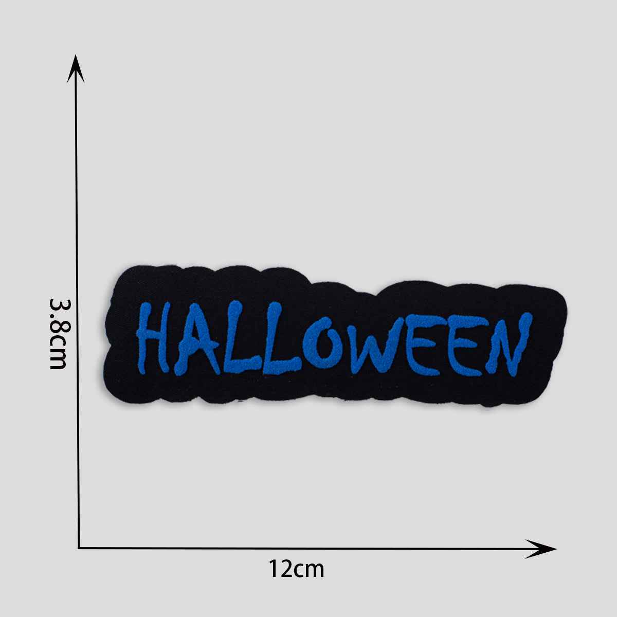 “HALLOWEEN” fabric patch, black with blue embroidered lettering