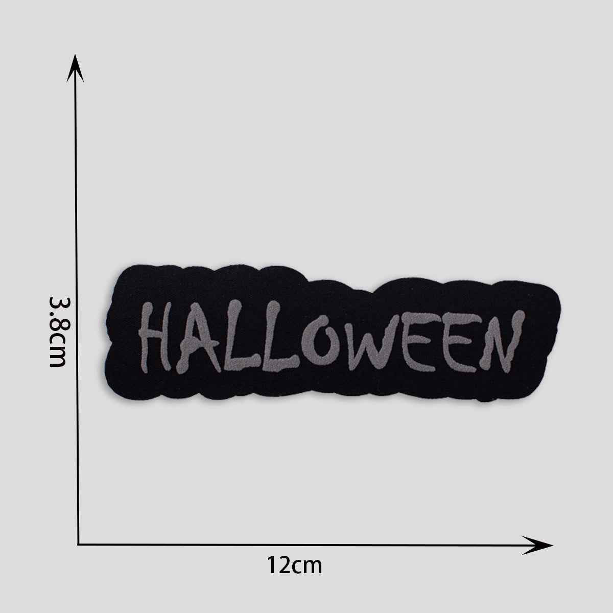 “HALLOWEEN” fabric patch, black with light gray embroidered lettering
