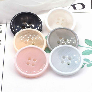 Set of round 4-hole resin coat buttons with pearl-look edges, mixed dark and pastel colors