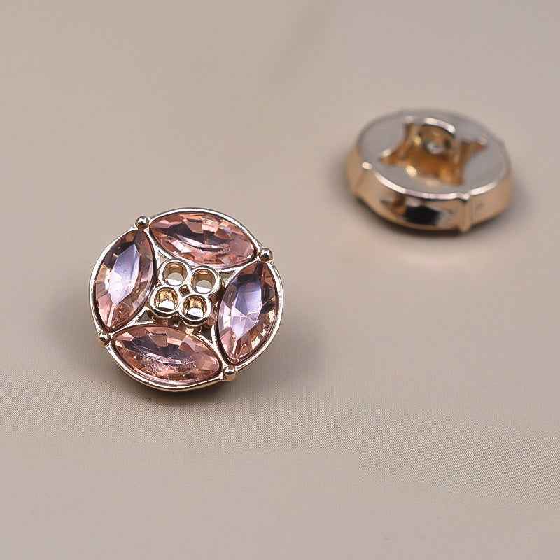 Boutons à tige strass roses, 12,5-18 mm, lot de 10