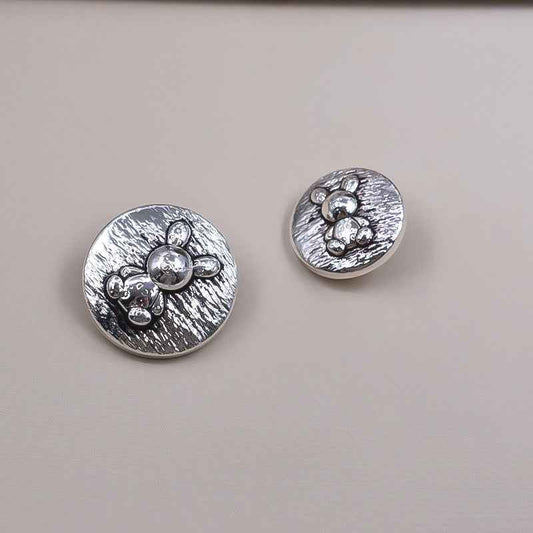 Silver round rabbit embossed metal shank buttons, vintage style