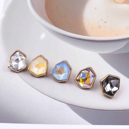 Irregular rhinestone buttons: clear, pastel yellow, blue, and purple stones on gold-tone settings
