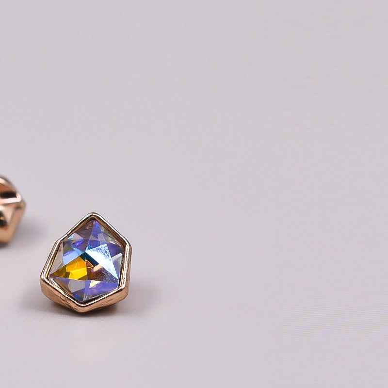 10mm irregular rhinestone button, rose-gold tone, blue faceted center in a square setting
