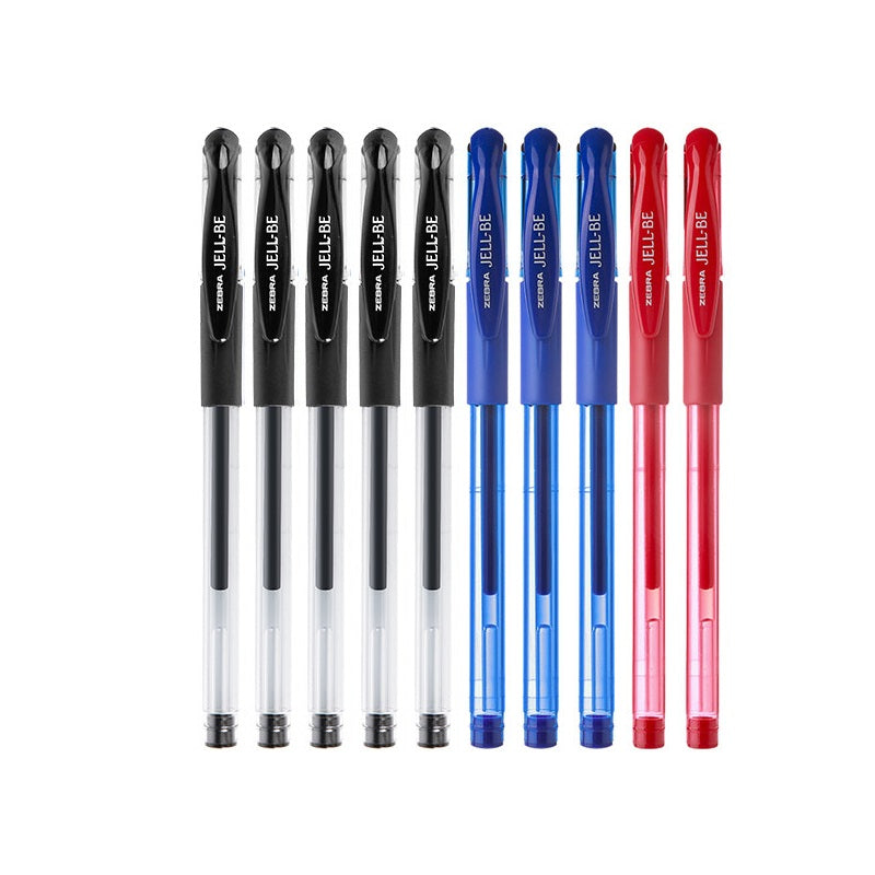 Zebra JJ100 Classic Gel Pen | 0.5mm | Cap-Type | 10-Pack (5 Black, 3 Blue, 2 Red) | Quick-Dry High-Capacity