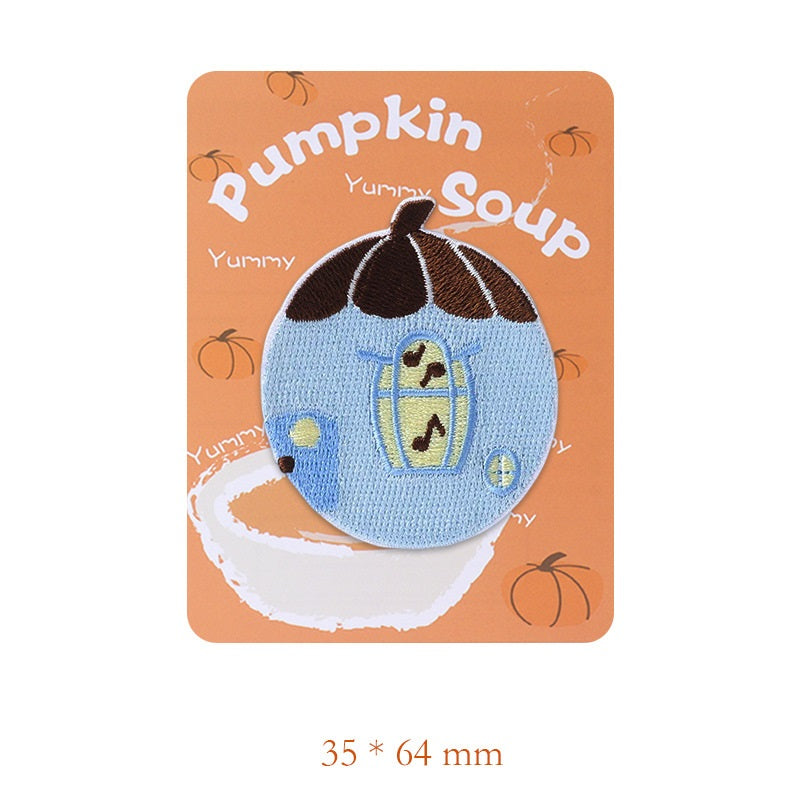 Embroidered light-blue duck patch with striped head and music-note bowl design