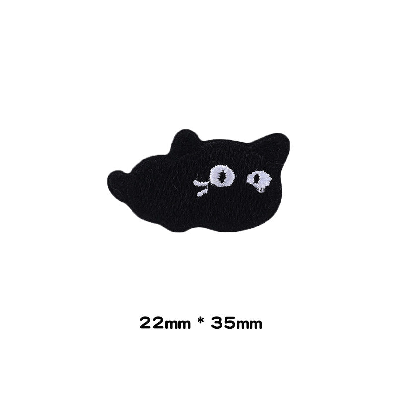 Black sleeping cat patch with white eyes, 22mm x 35mm