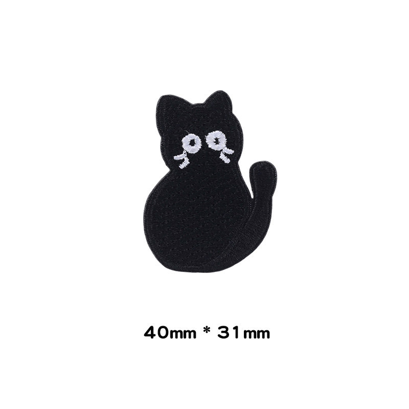 Black cat face patch with white eyes and whiskers, 40mm x 31mm