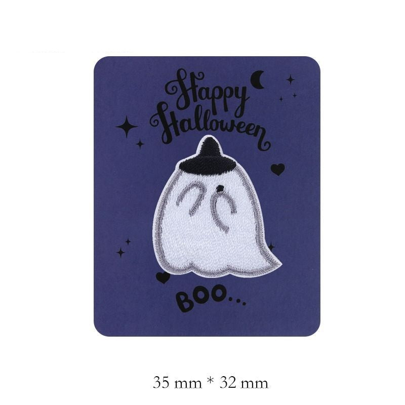 Gray embroidered ghost patch with wavy face and dark top