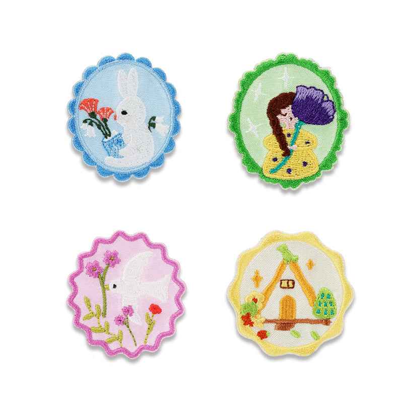 Forest Song self-adhesive embroidered patch set—four round animal designs