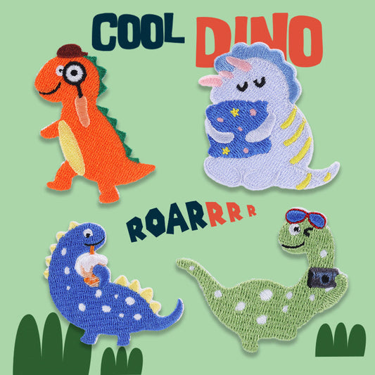 Roaring Fun: Self-Adhesive Dinosaur Embroidered Patches 4pcs