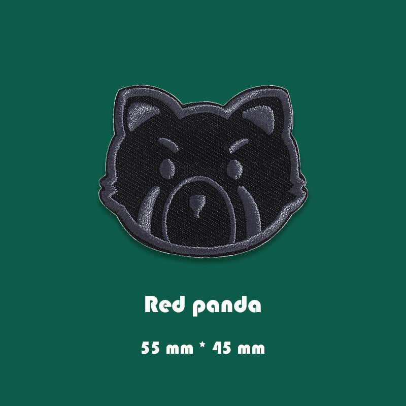 Black embroidered red panda face badge patch, 55mm x 45mm