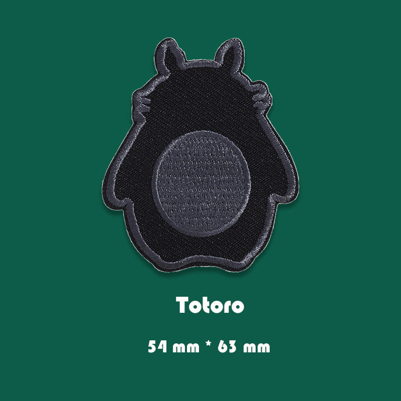 Black embroidered Totoro character badge patch, 54mm x 63mm