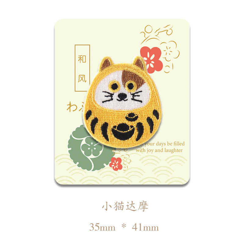 Yellow tiger-face embroidered patch with ears and whiskers; 35mm x 41mm