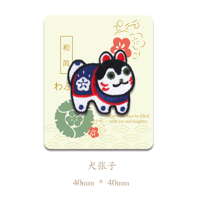 Black-and-white panda embroidered patch with red accents; 40mm x 40mm