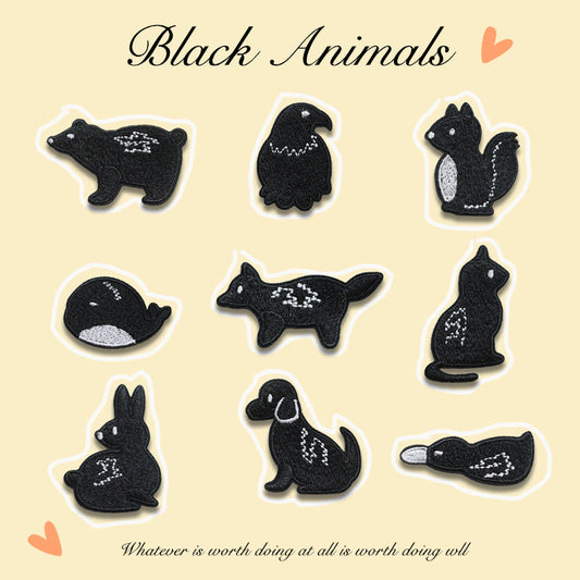 Self-Adhesive Black Animal Embroidered Patches 9PCS