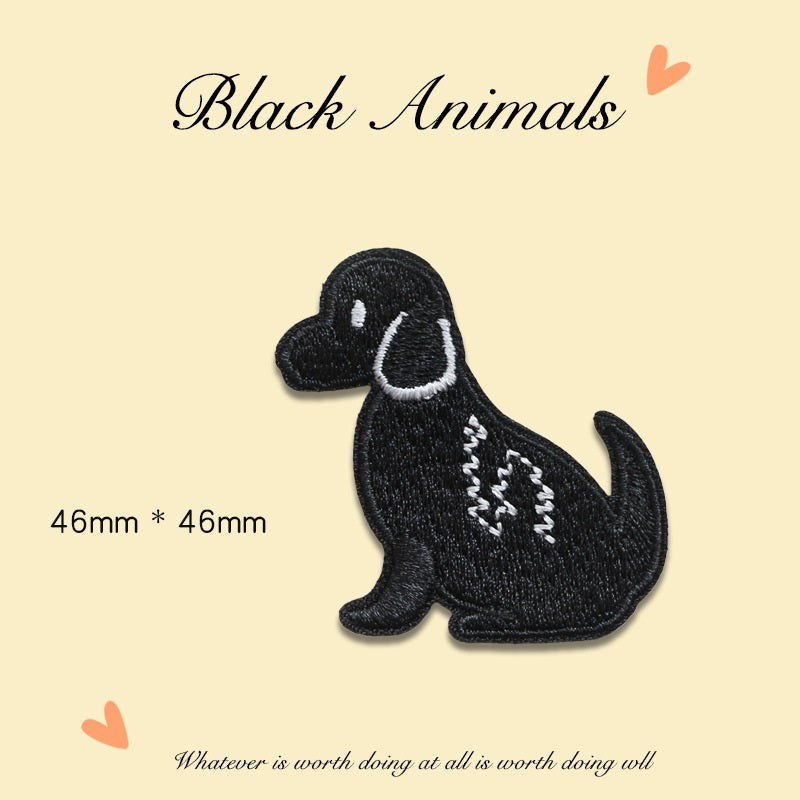 Black embroidered cat patch, white eye detail, 46×46 mm