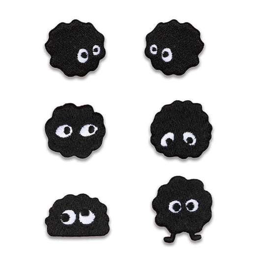 Self-Adhesive Black Coal Ball Elf Embroidered Patches 6 Pack
