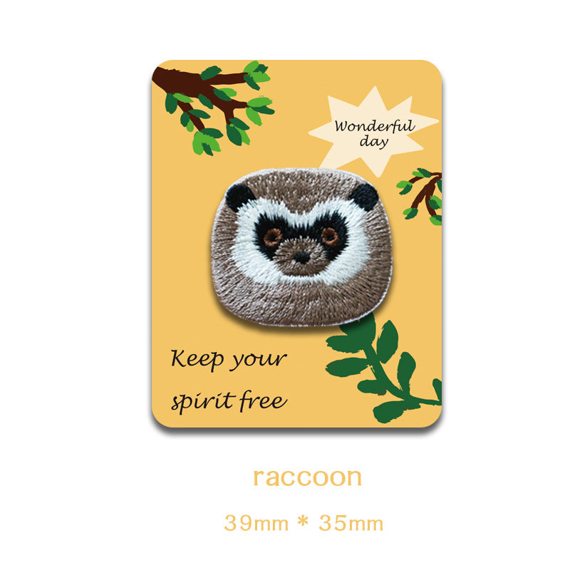 Raccoon embroidered head patch, self-adhesive, approx. 39mm x 35mm
