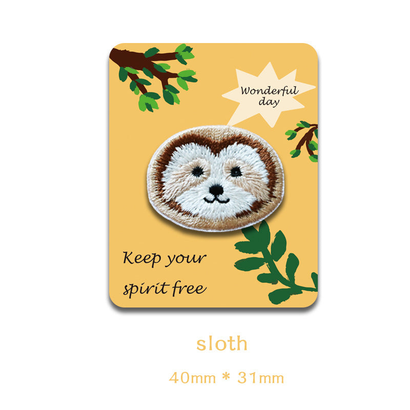 Sloth embroidered head patch, self-adhesive, approx. 40mm x 31mm