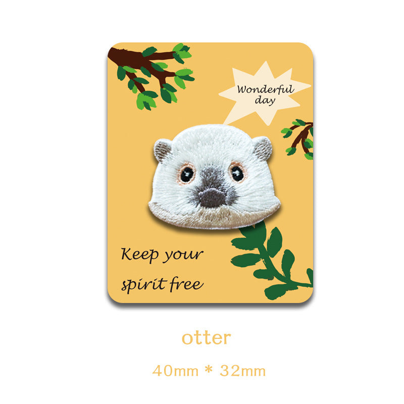 Otter embroidered head patch, self-adhesive, approx. 40mm x 32mm