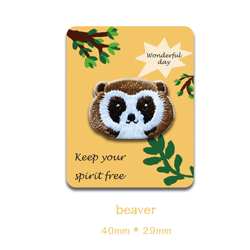 Beaver embroidered head patch, self-adhesive, approx. 40mm x 29mm
