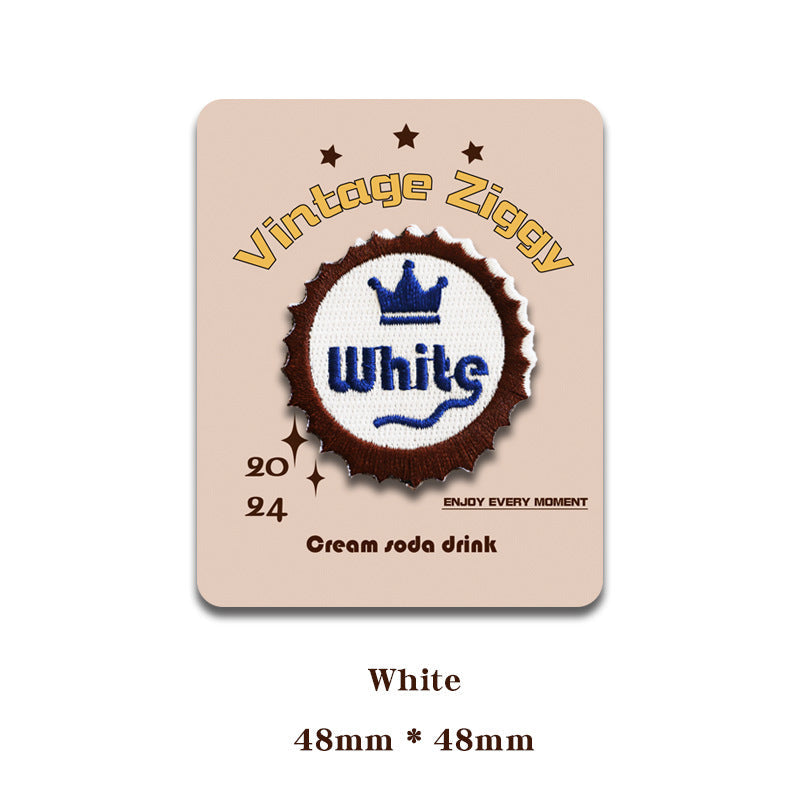 Self-adhesive bottle cap patch “White” with crown and wave