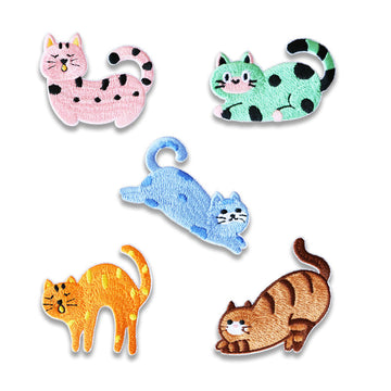 Pink spotted kitten self-adhesive embroidered patch, curled tail and paws