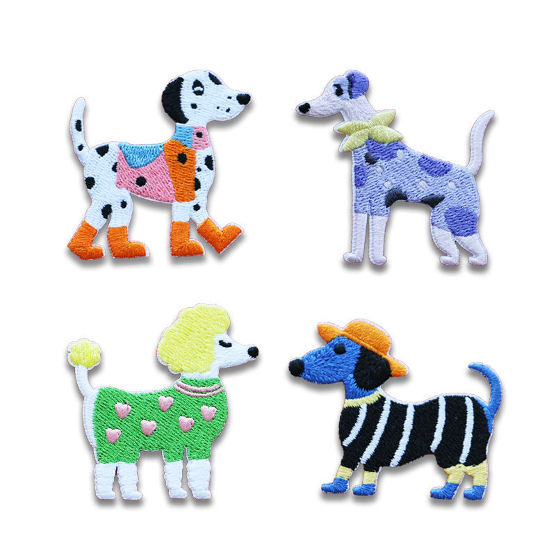 Set of 4 embroidered dog patches, self-adhesive, 50mm chic dog designs