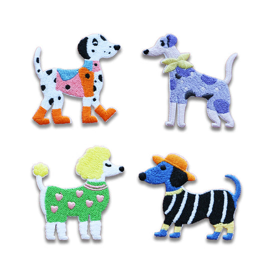 50mm Chic Dog Self-Adhesive Embroidered Patches 4 Pack