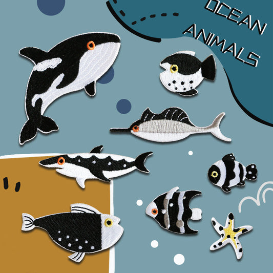 Self-Adhesive Marine Ocean Animal Embroidered Patches 8 Pack