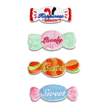 55-mm Candy-Stickpatches (selbstklebend), 4er Set: Happiness, Lovely, Glitter, Sweet