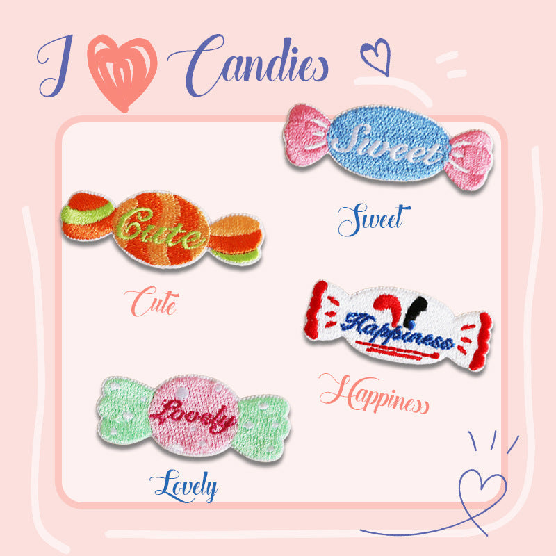 4 Candy-Stickpatches, selbstklebend: Happiness, Lovely, Sweet, Glitter
