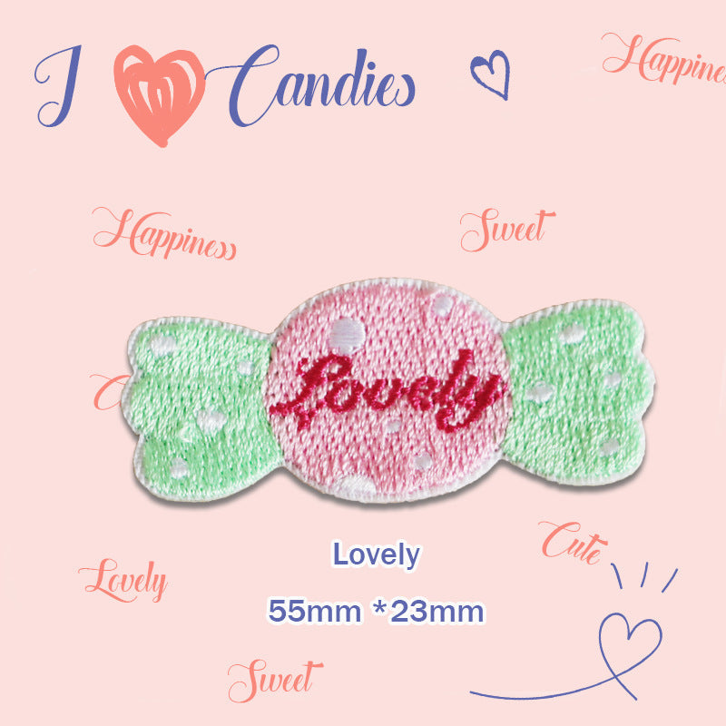 Candy-Stickpatch „Lovely“: rosa Mitte mit Schrift, mintgrüne Flügel, selbstklebend
