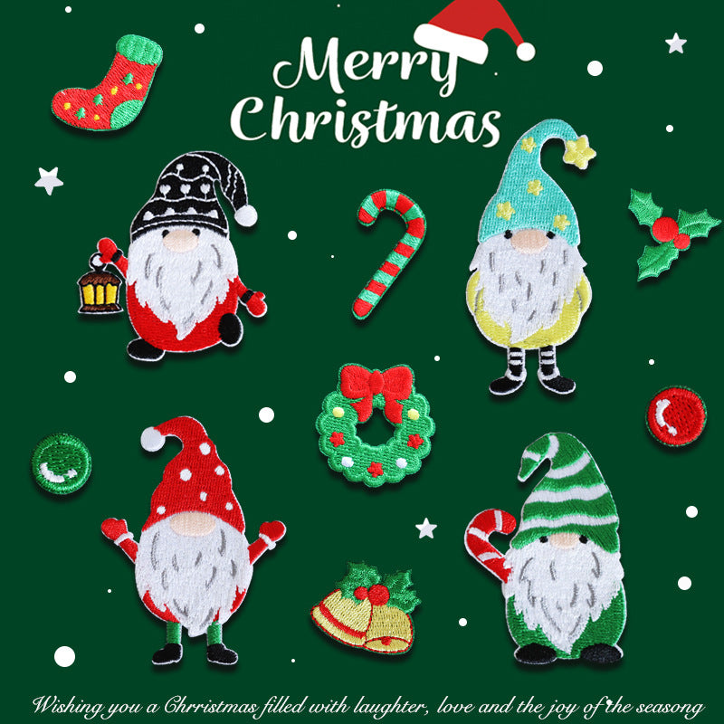 Weihnachts-Patch-Sammlung: Elf, Gnome, Zuckerstange, Weihnachtskranz und Schmuck-Designs