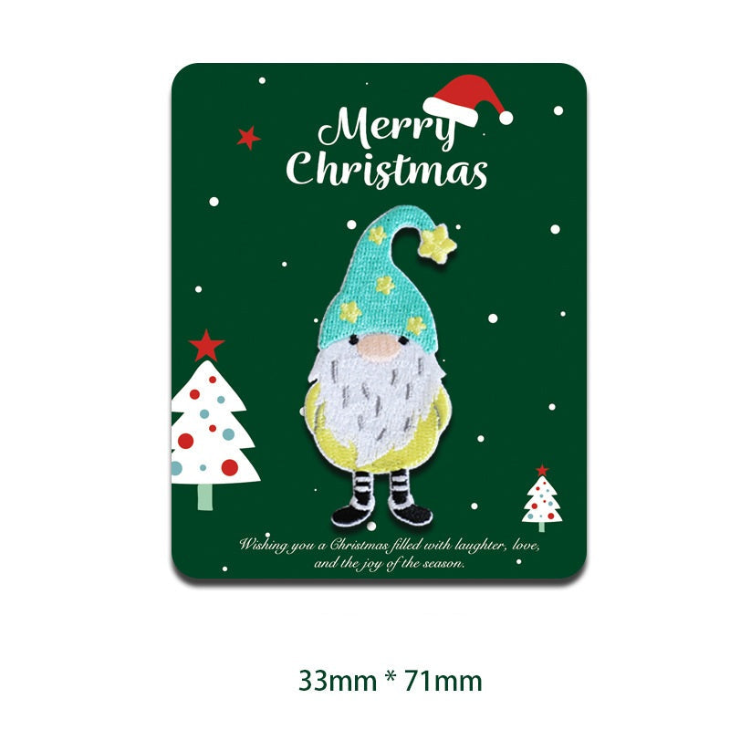 Weihnachts-Patch: hellblauer Gnom mit gelbem Rand, Sternchen und weißem Bart
